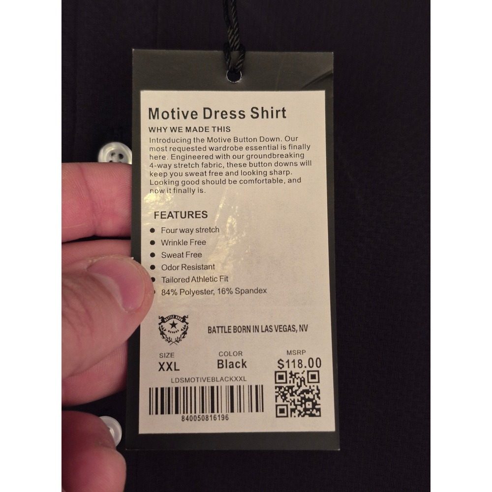Barbell Apparel Motive Dress Shirt Mens XXL Black 4-Way Stretch Button Down NEW - Picture 5 of 10